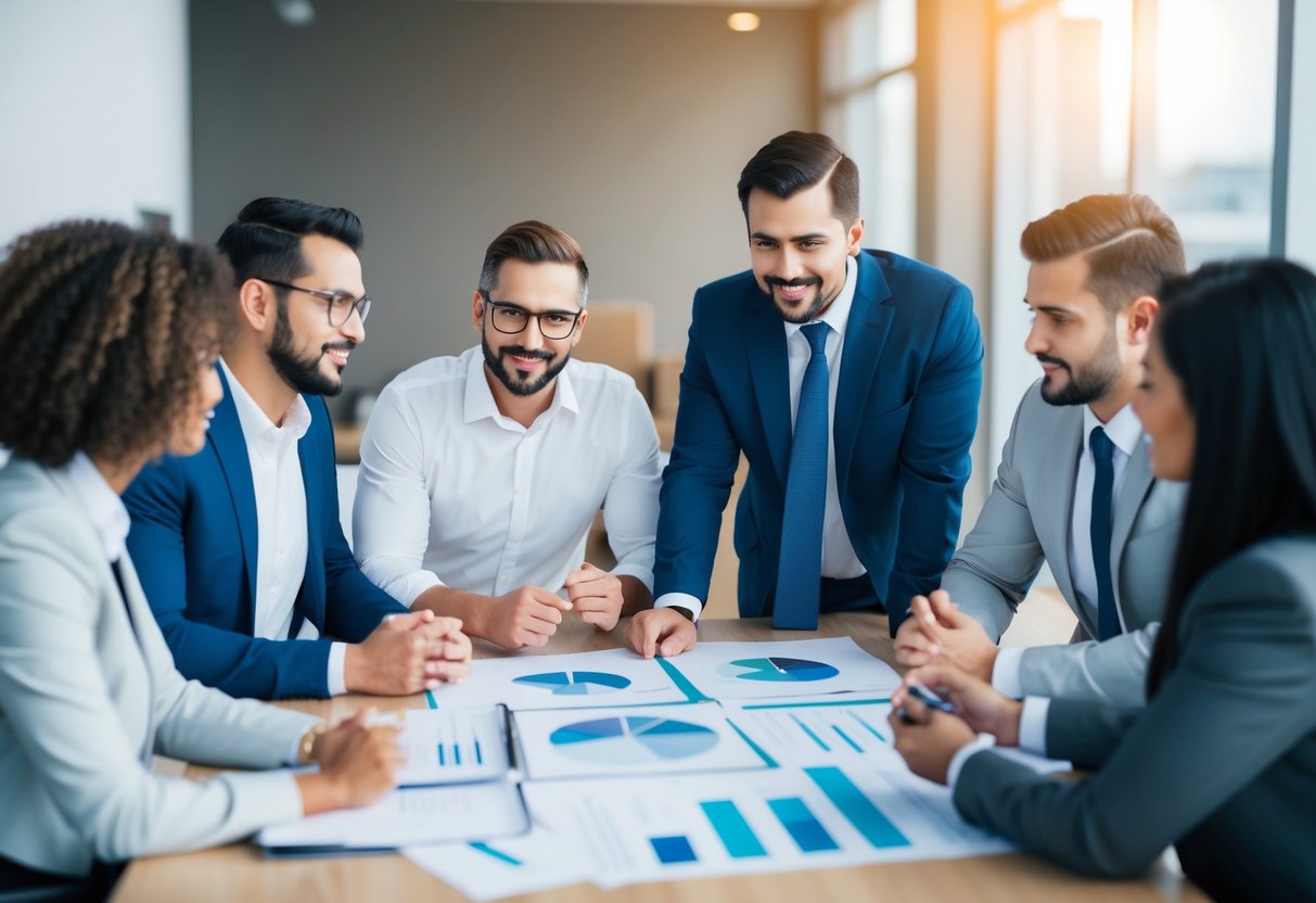 How to Sell a Business Without Losing Your Team: Essential Strategies for a Smooth Transition 2 A group of employees and a business owner gathered around a table, discussing plans and strategies for a successful business sale
