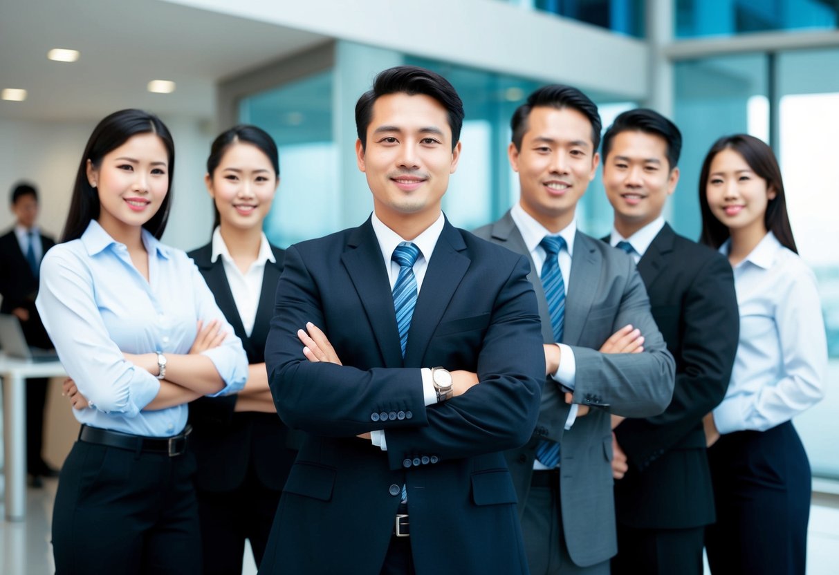 How to Sell a Business Without Losing Your Team: Essential Strategies for a Smooth Transition 3 A group of workers standing together, looking confident and secure, while a business transaction takes place in the background