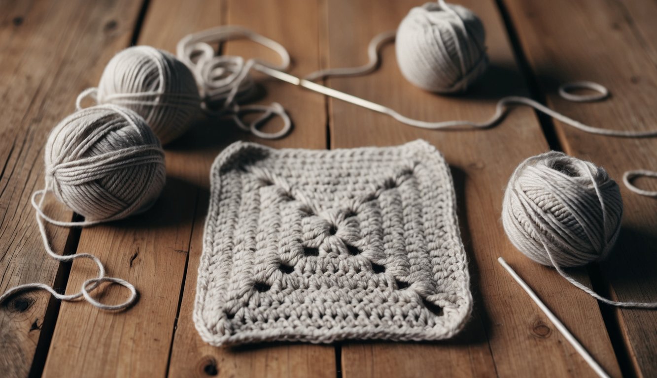 A crochet hook pulling a new yarn through a loop in the unfinished project