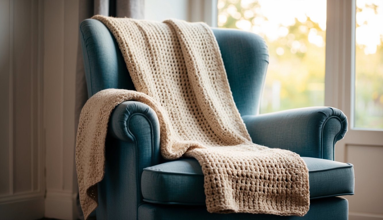 A table with yarn, crochet hooks, and a C2C crochet project in progress. A pattern chart and instructions are nearby