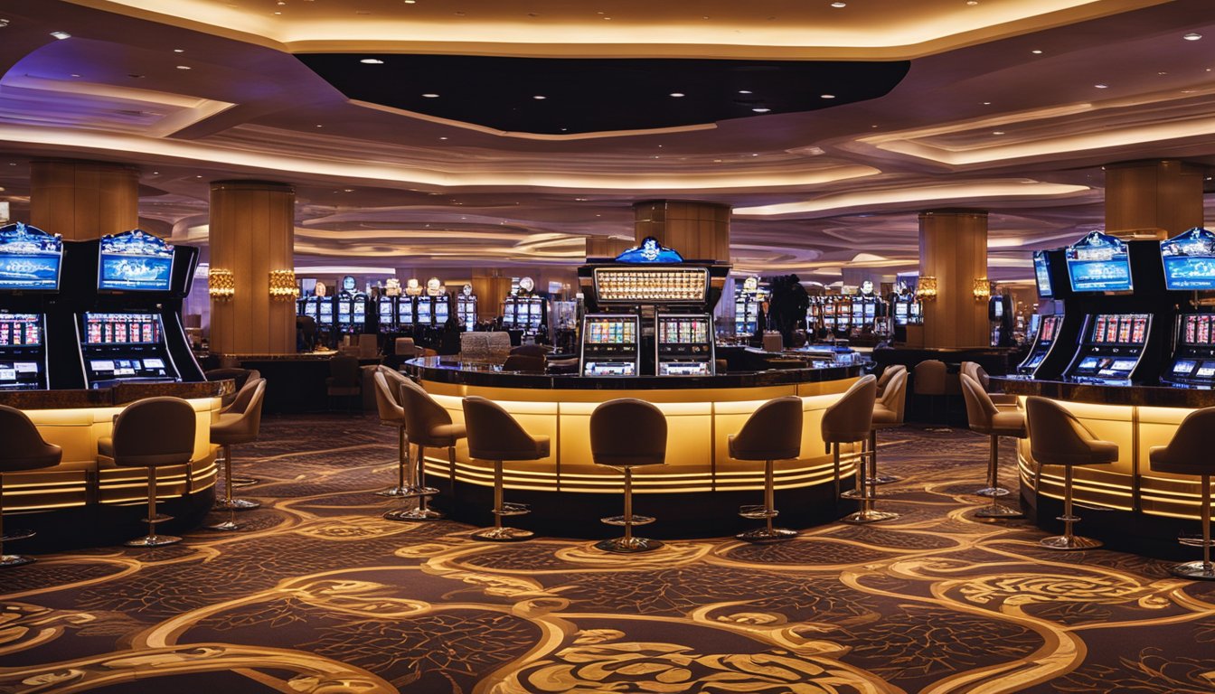 The bustling casino floor at Fontainebleau Las Vegas, with elegant decor and attentive staff, setting high service and hospitality standards