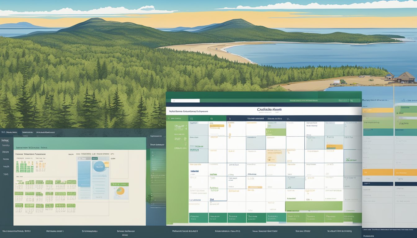 A computer screen displaying the Cadillac Mountain Reservation System with a calendar and time slots for visitors to make reservations