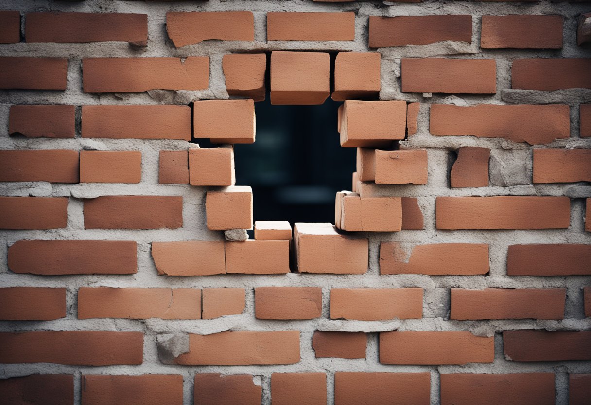 A figure breaking through a brick wall with determination and triumph