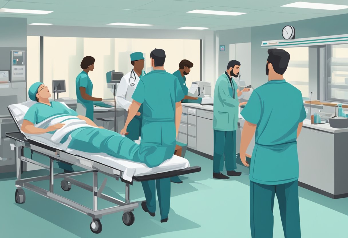 Atendimento de urgência: como identificar e agir em situações críticas 2 Uma sala de emergência movimentada com profissionais de saúde atendendo pacientes em vários estágios de urgência.