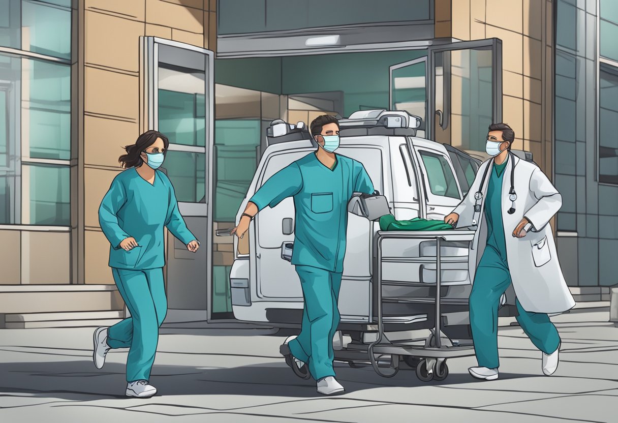 Atendimento de urgência: como identificar e agir em situações críticas 3 Uma equipe médica correndo para ajudar um paciente em apuros, com equipamentos e suprimentos prontos para atendimento urgente
