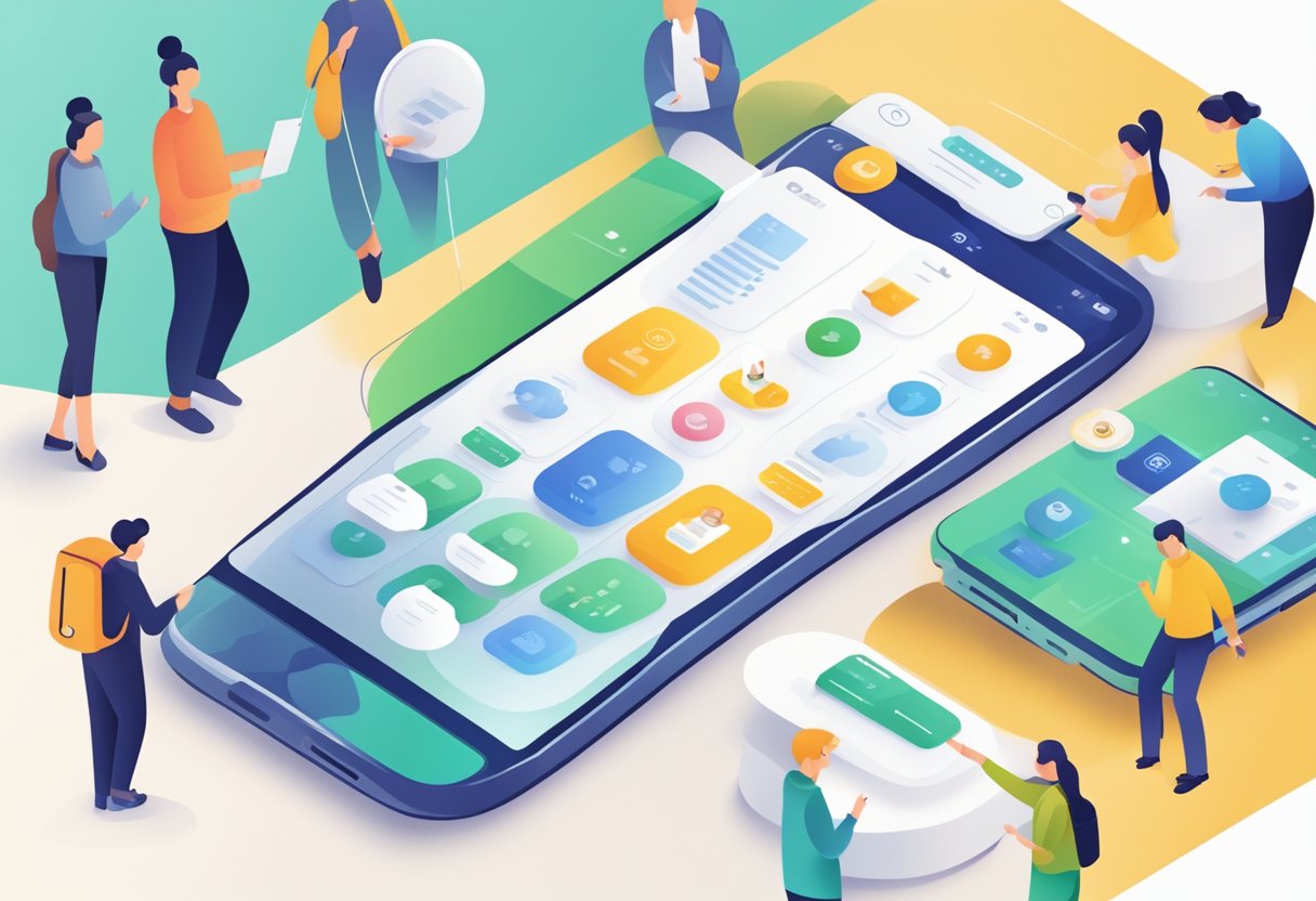 UTI móvel para eventos: segurança e suporte médico em grandes ocasiões 4 Um aplicativo móvel sendo utilizado em vários eventos, com pessoas interagindo e se envolvendo com os recursos e funções do aplicativo.