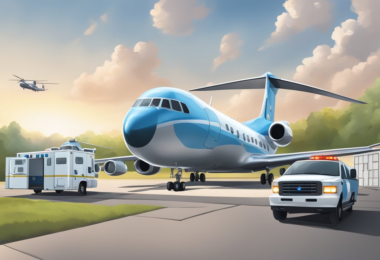 Quanto custa chamar uma ambulância: preços, fatores e dicas importantes 7 Uma aeronave de transporte médico pousando em uma instalação segura, com uma ambulância aguardando nas proximidades
