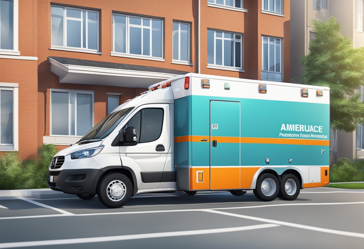 Ambulância Atendimento Domiciliar: Como Funciona e Quando Solicitar 8 Uma ambulância móvel totalmente equipada estacionada em um bairro residencial, com tecnologia médica avançada visível através das janelas