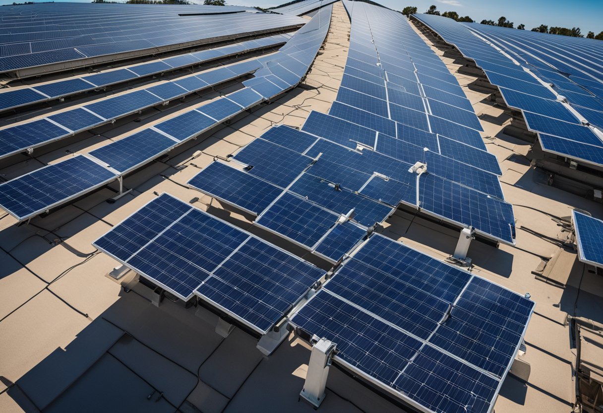 A rooftop solar panel installation with various types of solar cables laid out for comparison, with a clear blue sky in the background