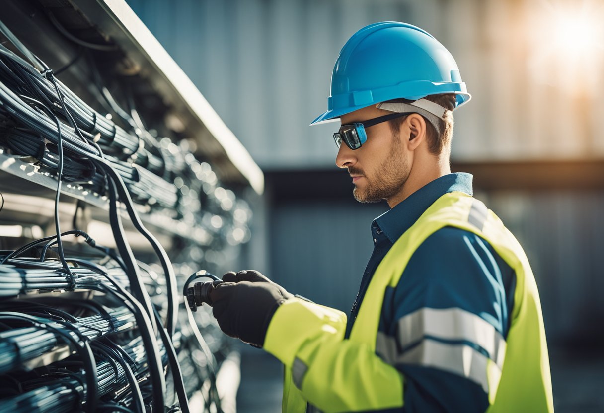 A technician carefully selects and inspects solar cables, avoiding common mistakes