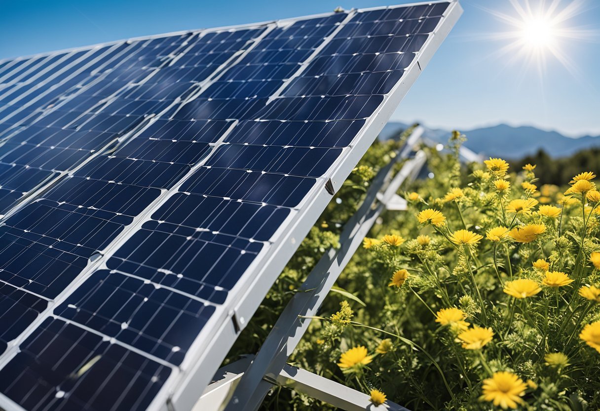 A solar panel system with high-quality wiring, functioning efficiently under the sun, with clear blue skies in the background