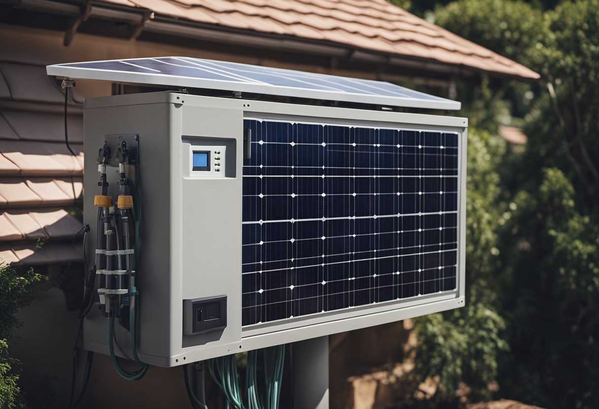 A solar panel system with high-quality wiring, connected to a battery storage unit, and powering a home with clean energy