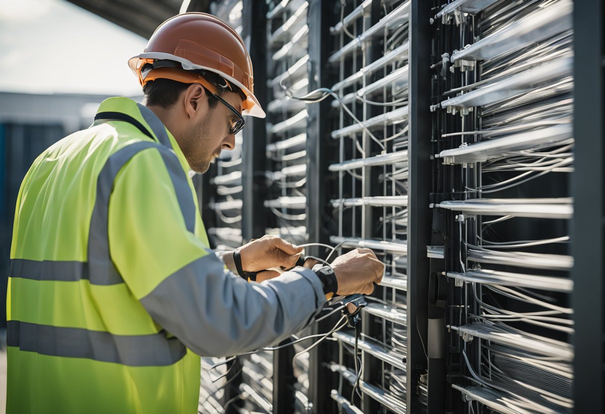 A technician inspecting solar wire for compliance with industry standards