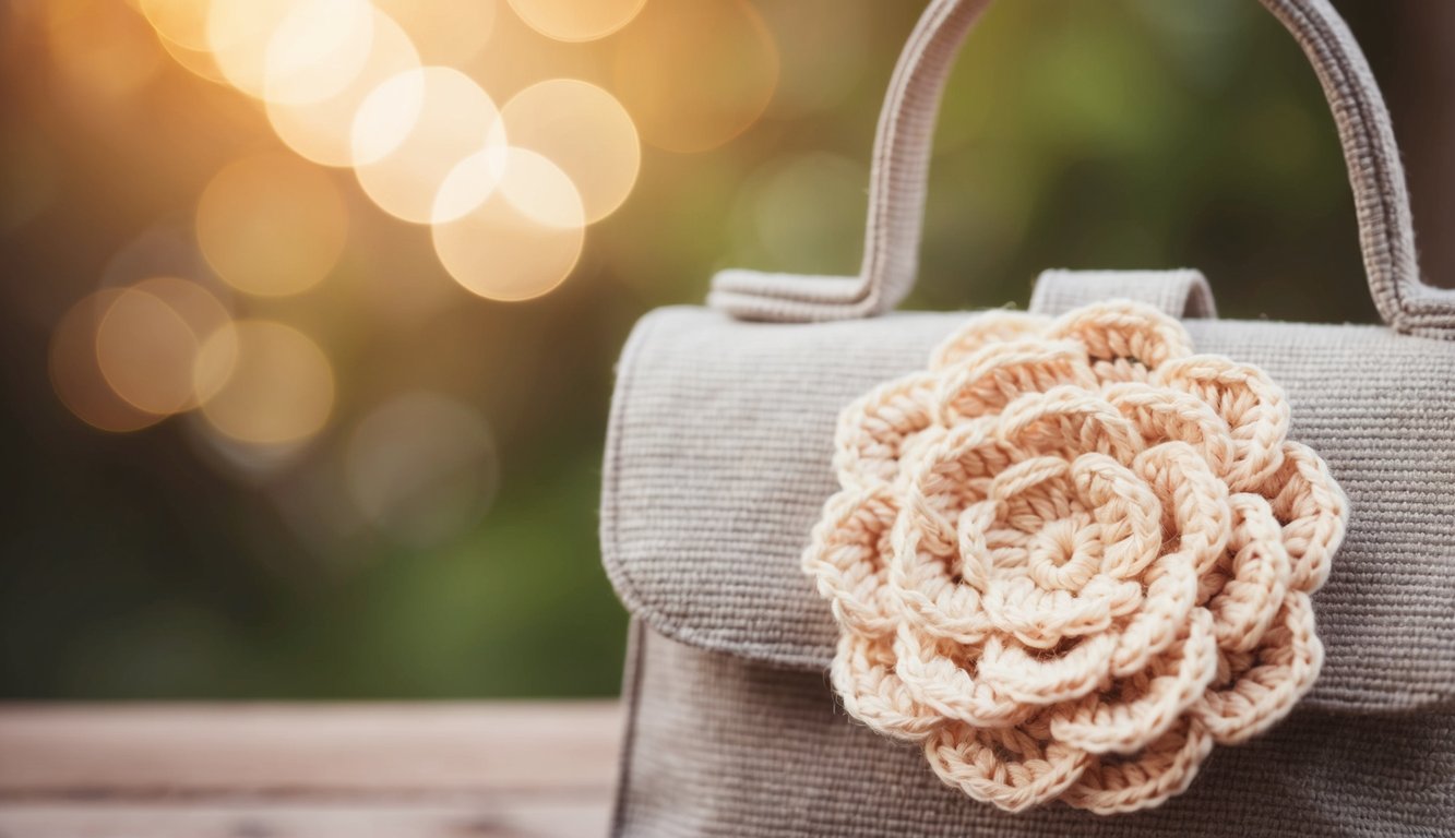 A crochet hook weaving pink yarn into a spiraling rose shape, surrounded by a tangle of yarn and a pattern for reference