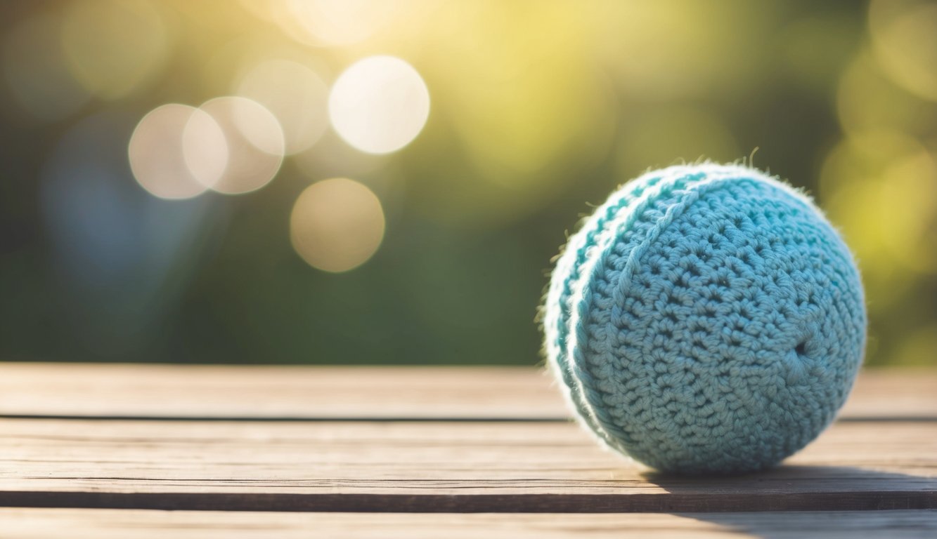 A crochet hook and yarn creating a spherical shape