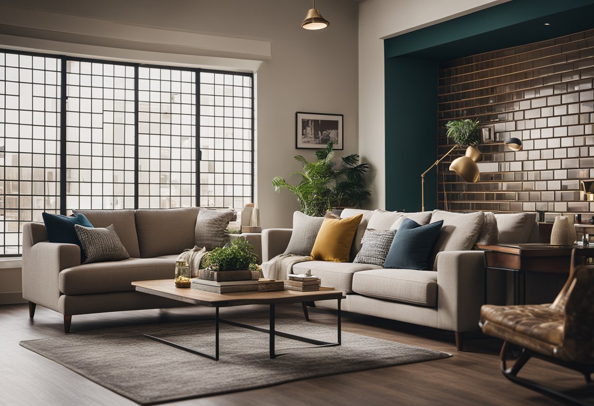 A living room with a subway tile accent wall, adding timeless texture to the space