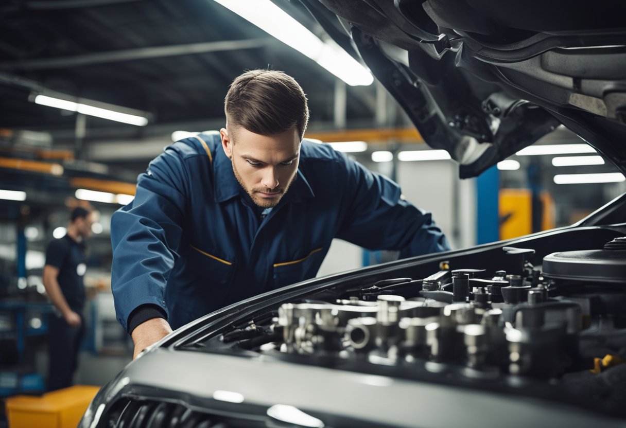 Why Regular Brake Inspections Are Essential for Vehicle Safety: Preventing Accidents and Ensuring Optimal Performance 3 A mechanic inspecting brake system components on a raised vehicle, surrounded by tools and diagnostic equipment