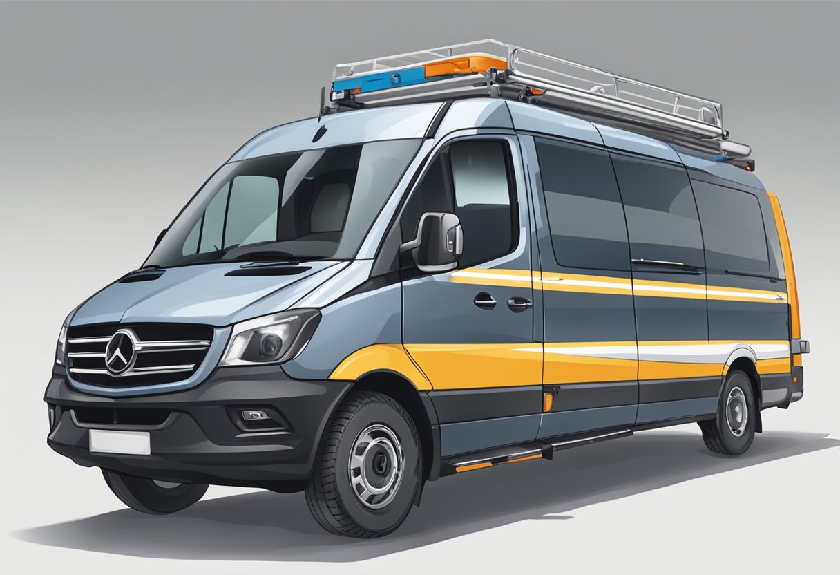 Uma van especializada com um elevador hidráulico carregando uma maca ocupada