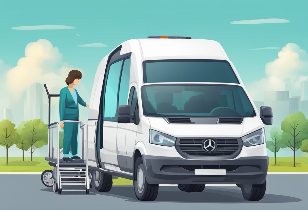Uma van acessível para cadeirantes com elevador e equipamentos médicos especializados para o transporte de pacientes com necessidades especiais