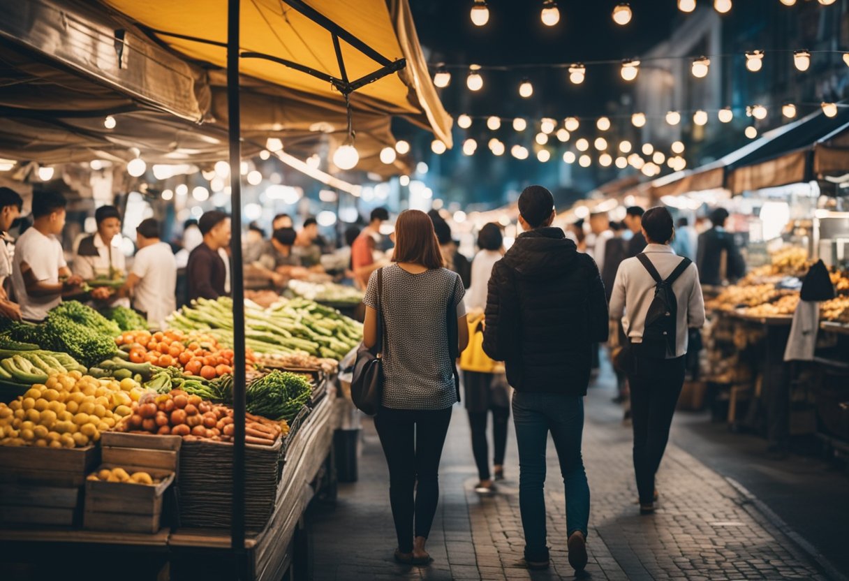 熙熙攘攘的露天食品市场,五颜六色的摊位,欣赏街头表演的人们,热闹的气氛中弥漫着美味佳肴的香气