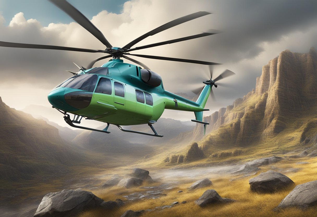 Ambulância Aérea: Benefícios e Quando Utilizar Serviços de Transporte Médico Aéreo 6 Uma ambulância helicóptero voando sobre um terreno acidentado em direção a uma área remota