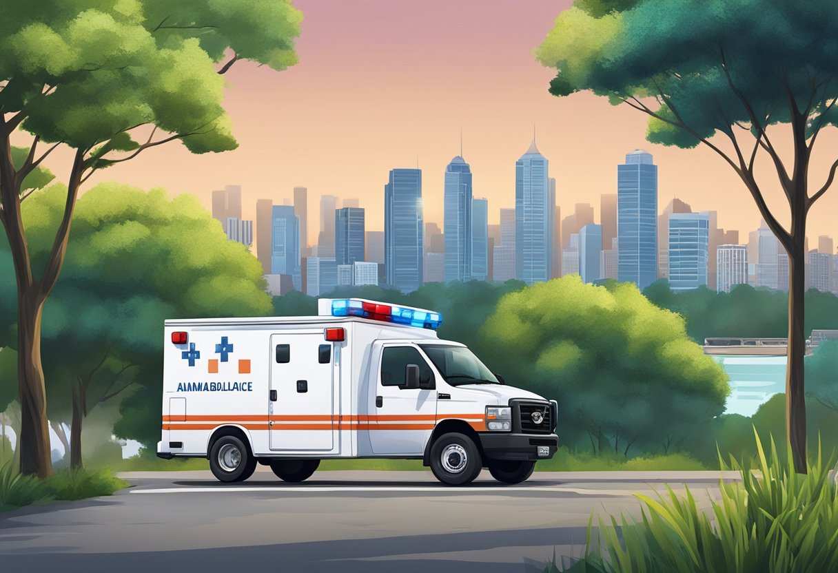 Ambulância Almirante Tamandaré serviços de emergência e como solicitar atendimento 1 Uma ambulância estacionada em Almirante Tamandaré, cercada por árvores e com o horizonte da cidade ao fundo.