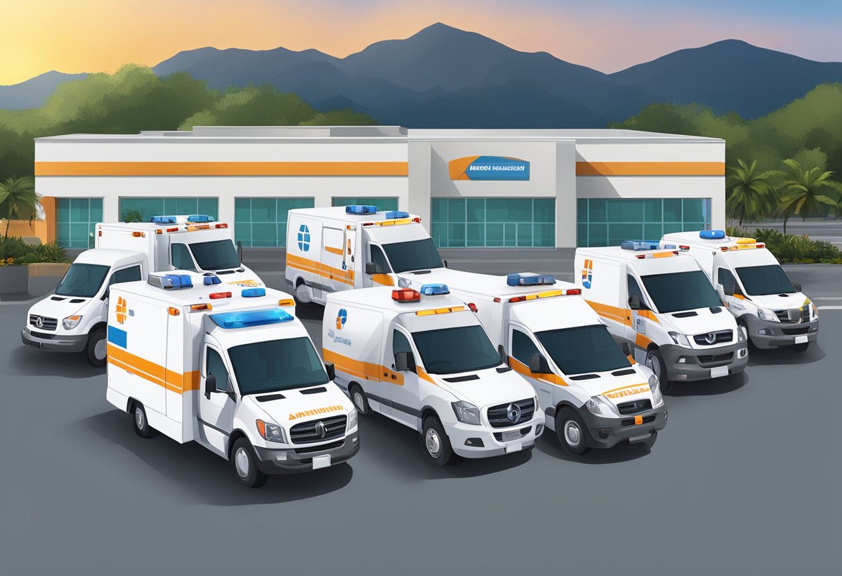 Ambulância Almirante Tamandaré serviços de emergência e como solicitar atendimento 2 Uma frota de ambulâncias estacionadas do lado de fora da rede de saúde e das instalações médicas Almirante Tamandaré