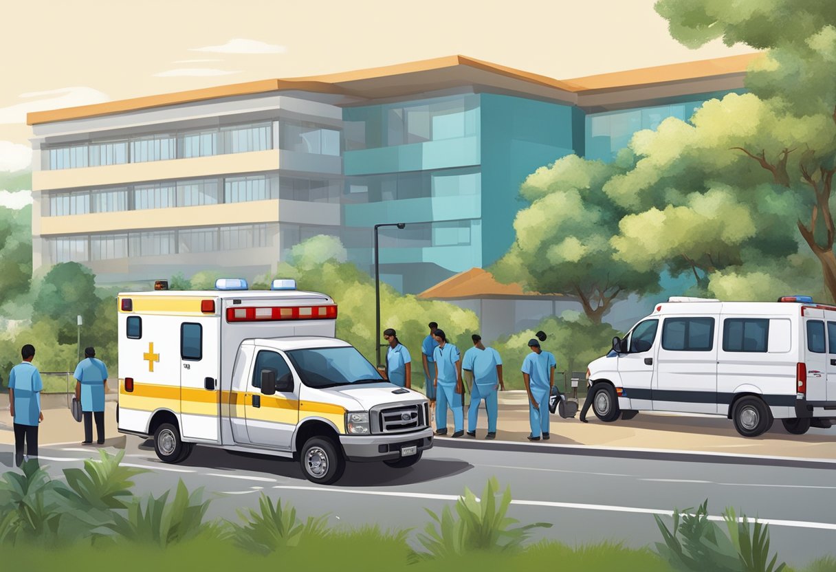 Ambulância Almirante Tamandaré serviços de emergência e como solicitar atendimento 3 Uma ambulância estacionada em frente ao hospital Almirante Tamandaré, com a equipe médica atendendo a um paciente em uma maca.