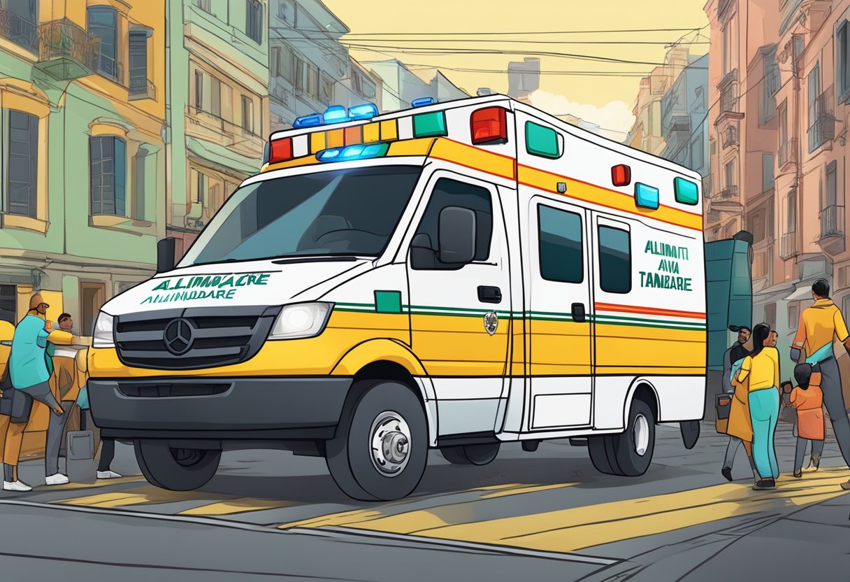 Ambulância Almirante Tamandaré serviços de emergência e como solicitar atendimento 5 Uma ambulância rotulada "Almirante Tamandaré" com várias personalidades colaborando ao seu redor