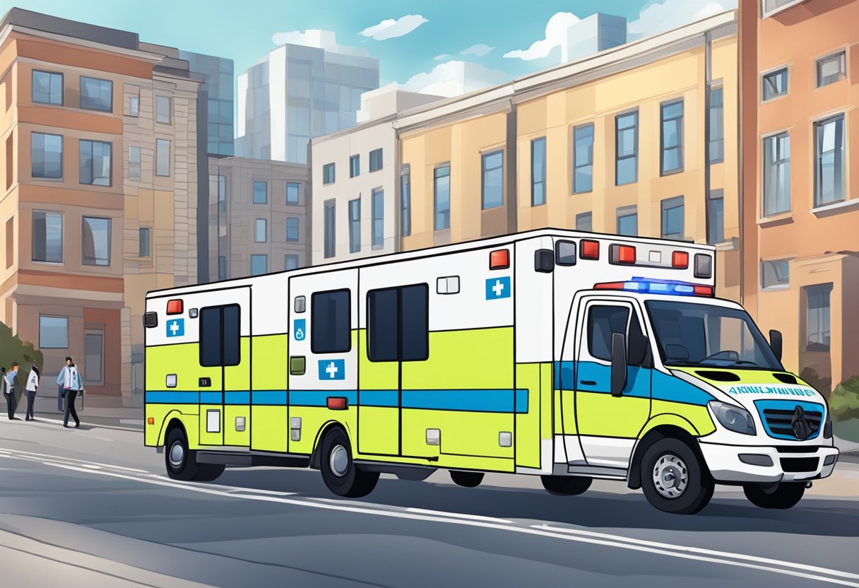 Uma equipe de profissionais de saúde em ambulâncias avançadas respondendo a uma emergência