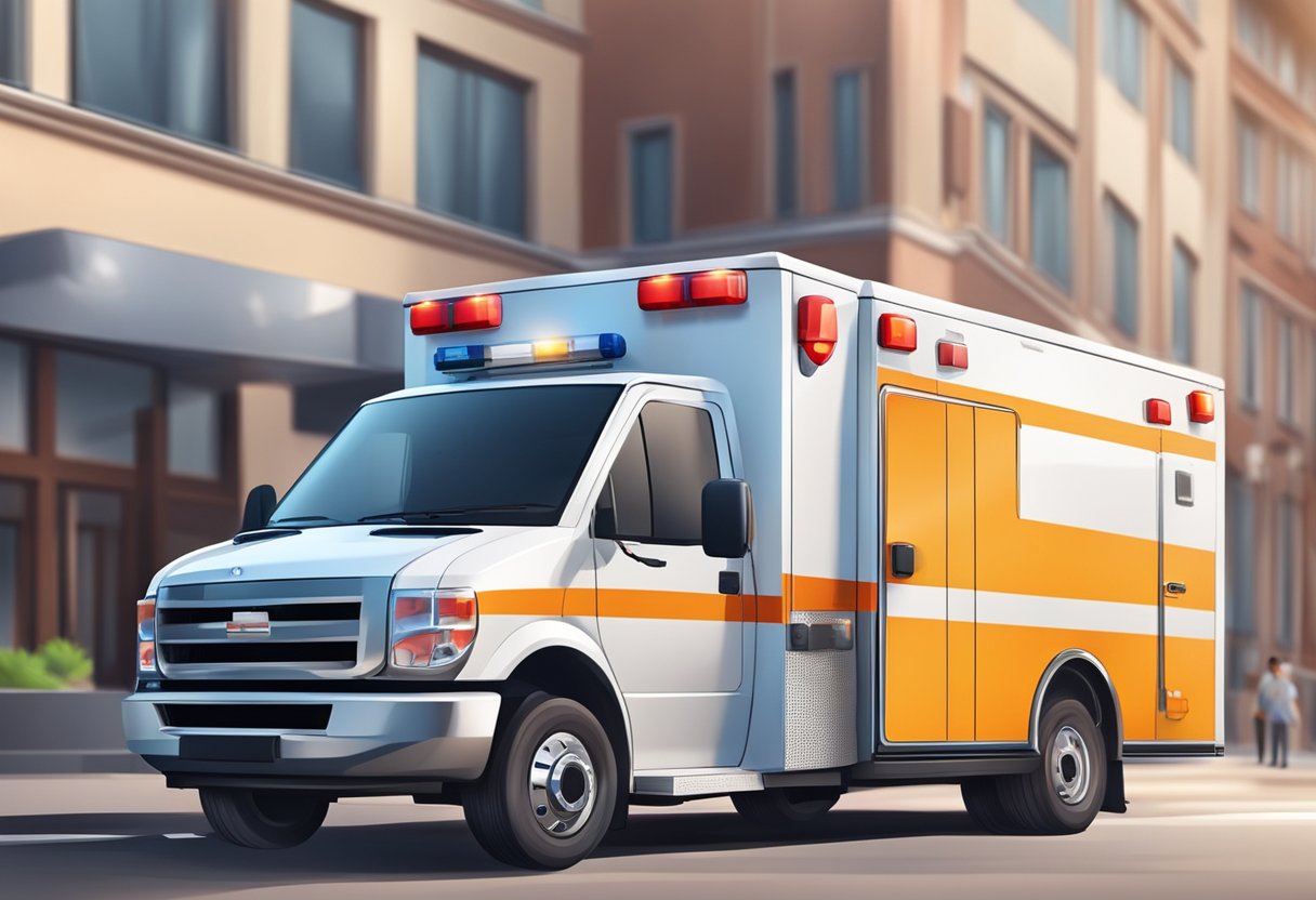 Uma ambulância de emergência com foco na segurança e no transporte de qualidade, equipada com suprimentos médicos e uma equipe médica profissional.
