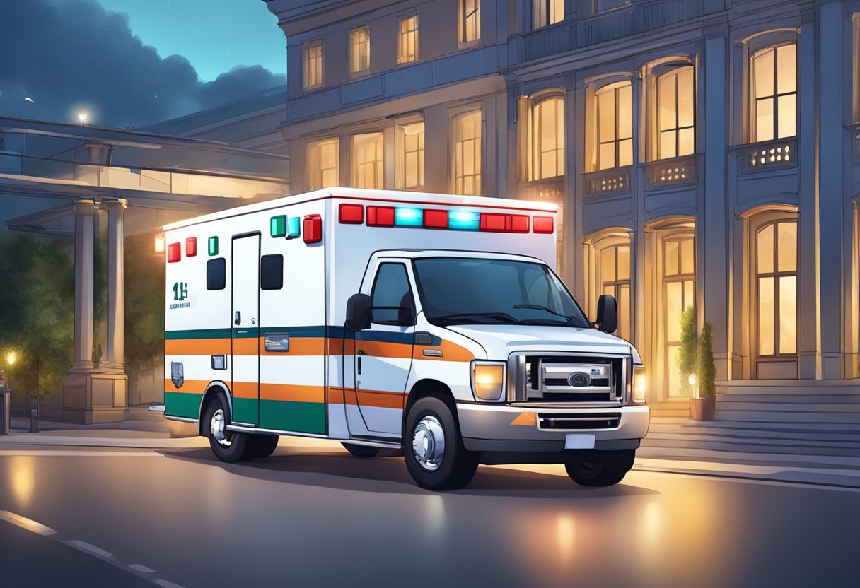 Ambulancia eventos: serviços essenciais para segurança em grandes ocasiões Uma ambulância estacionada em um evento, com suas luzes piscando e equipamentos médicos visíveis através das portas abertas