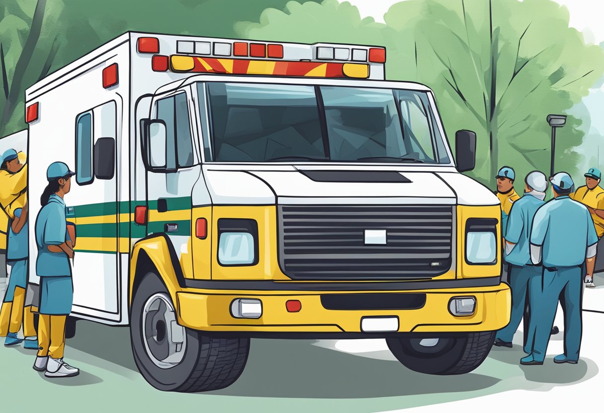 Ambulancia eventos: serviços essenciais para segurança em grandes ocasiões Uma equipe médica profissional com uma ambulância oferecendo cobertura em um evento ao ar livre