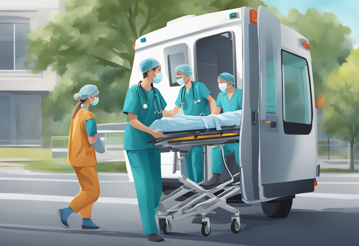 Uma equipe médica transporta cuidadosamente um paciente particular, assegurando seu conforto e segurança durante toda a jornada.