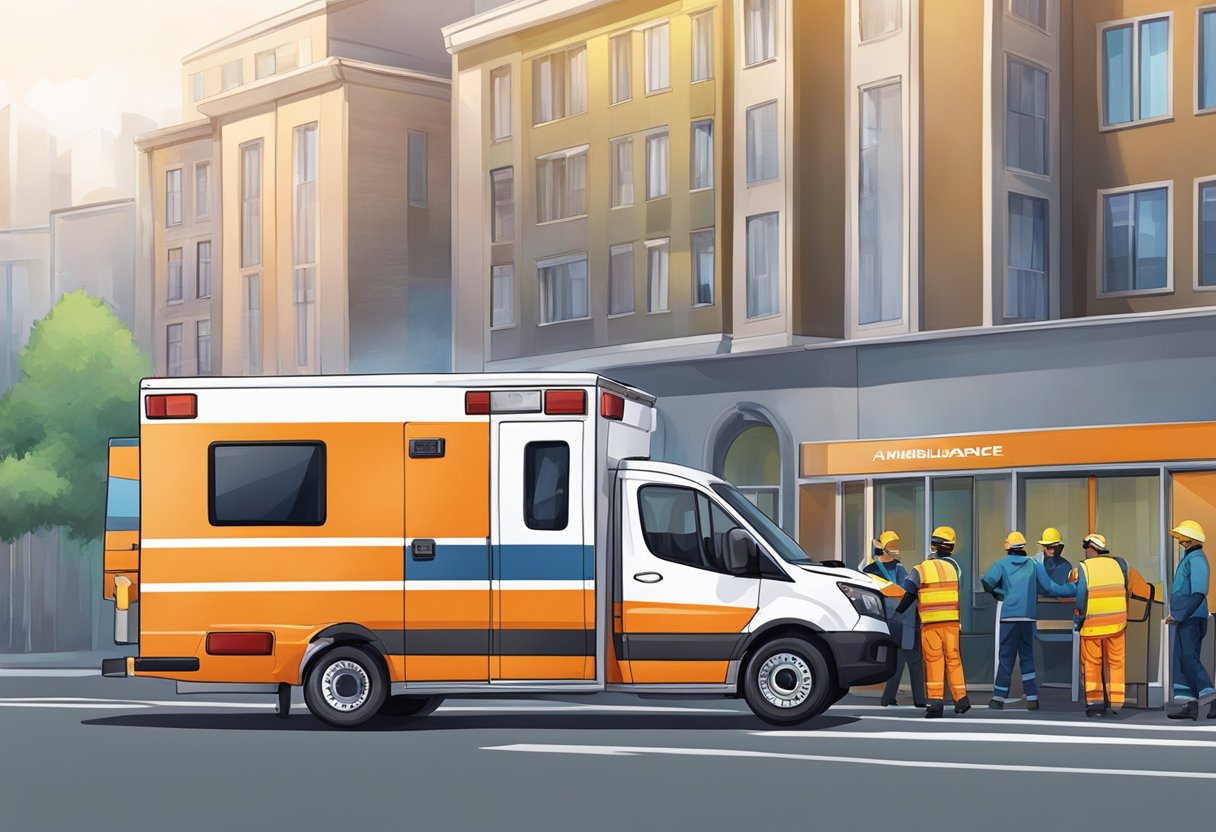 Uma equipe de profissionais preparando uma ambulância privada para locação