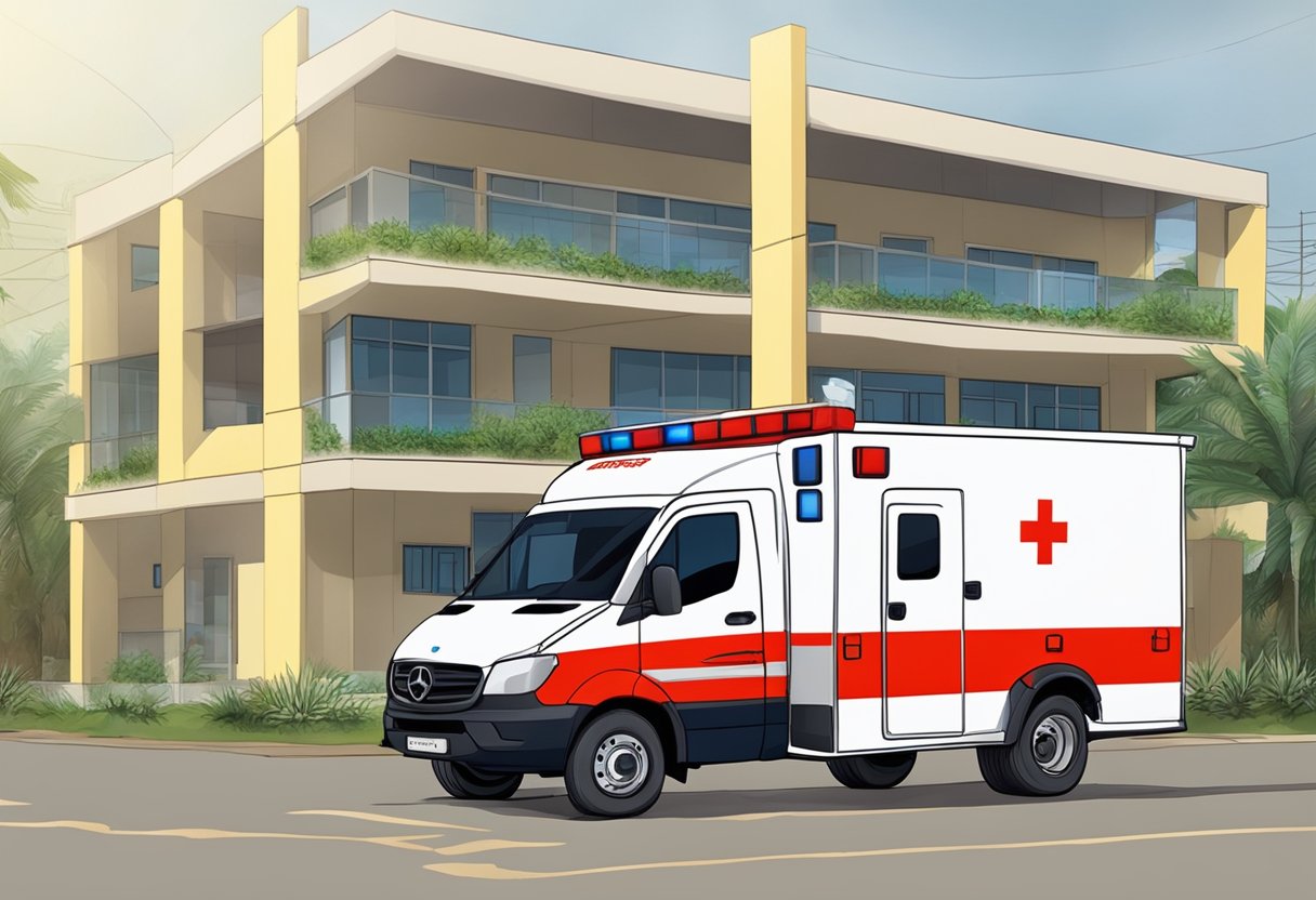 Uma ambulância estacionada do lado de fora da Estrutura de Saúde em Almirante Tamandaré