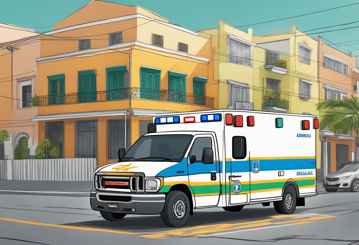 Uma ambulância estacionada do lado de fora da Área de Parcerias e Cobertura Regional Almirante Tamandaré