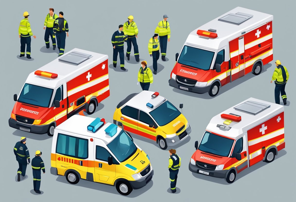 Uma equipe profissional em ambulâncias avançadas respondendo a uma emergência
