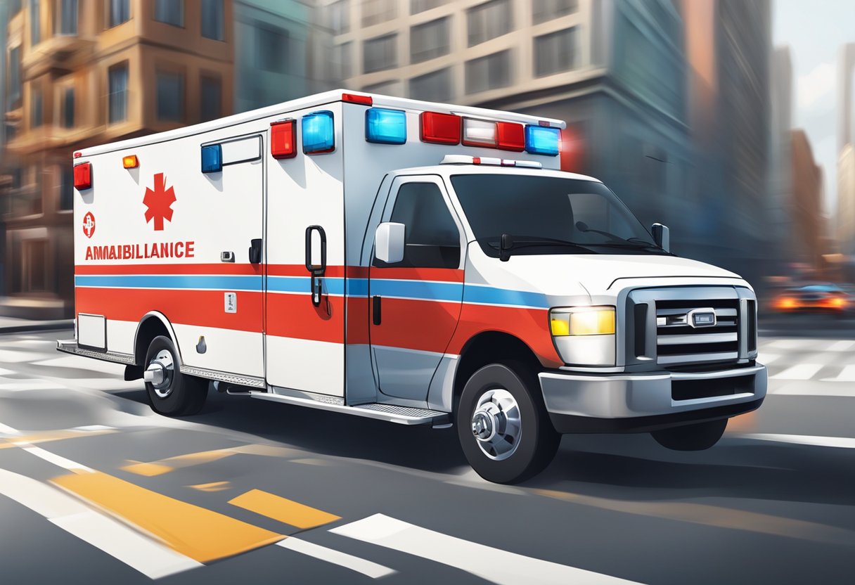 Ambulancia de resgate: serviços essenciais e como funcionam 1 Uma ambulância com luzes piscando e sirenes passando apressadamente pelas ruas da cidade