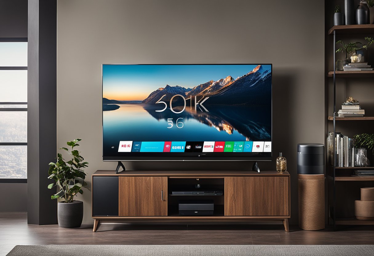 Uma elegante TV Smart LG UHD 4K de 50" com Alexa e Chromecast integrados, apresentando um poderoso processador de IA α5 Gen7 e um Otimizador de Jogos.