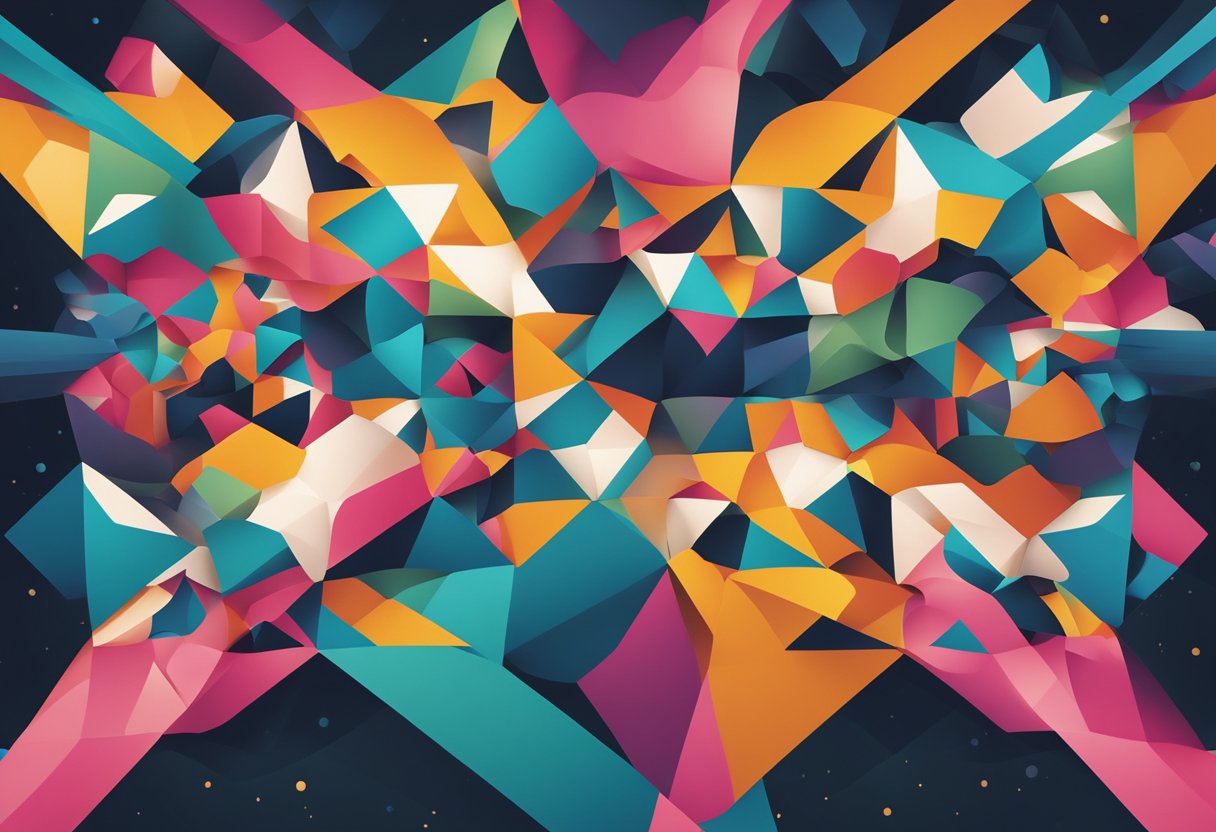 A group of diverse abstract shapes and lines coming together in a collaborative and inclusive manner, representing the integration of AI technology with people-first leadership