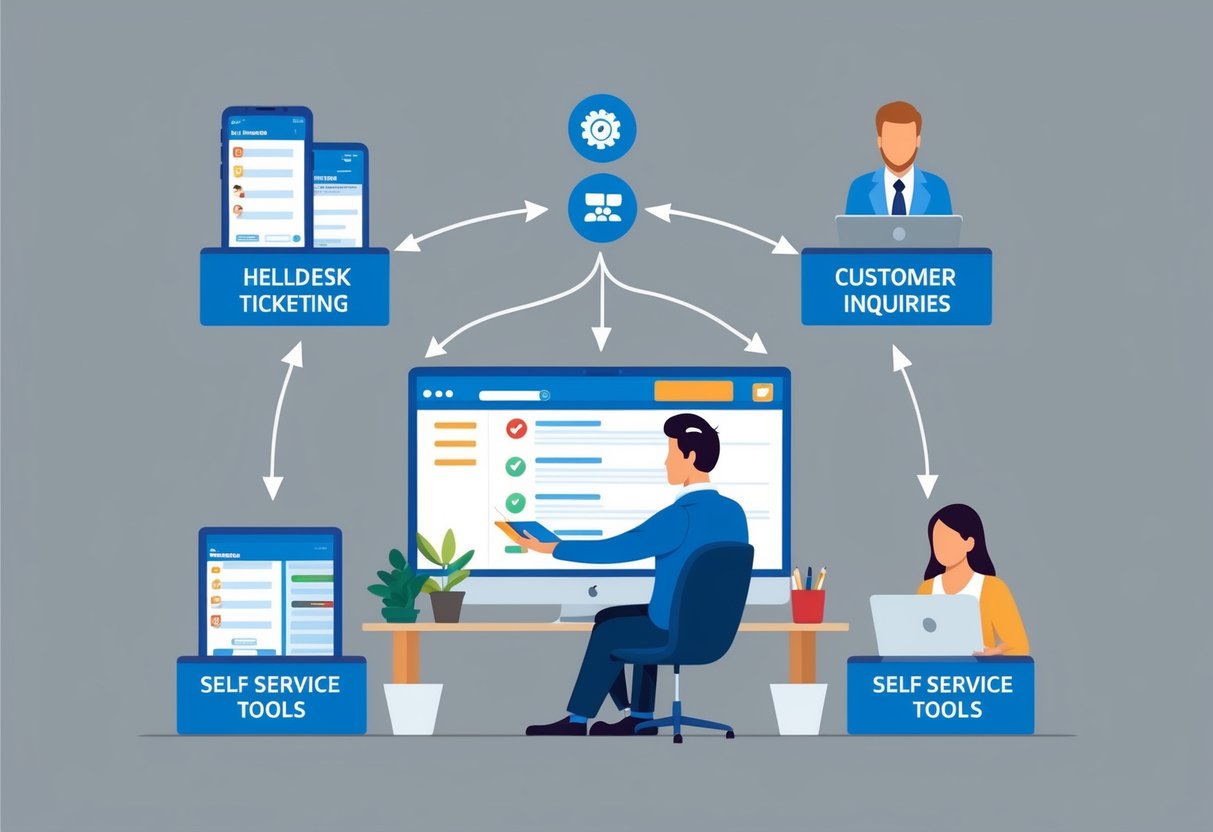 A helpdesk ticketing system automatically routes customer inquiries to self-service tools