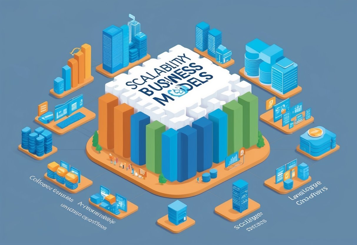 A large language model surrounded by various business operations, representing the scalability challenges it faces