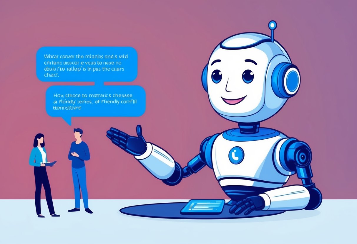 A chatbot conversing with users, displaying a friendly and helpful demeanor