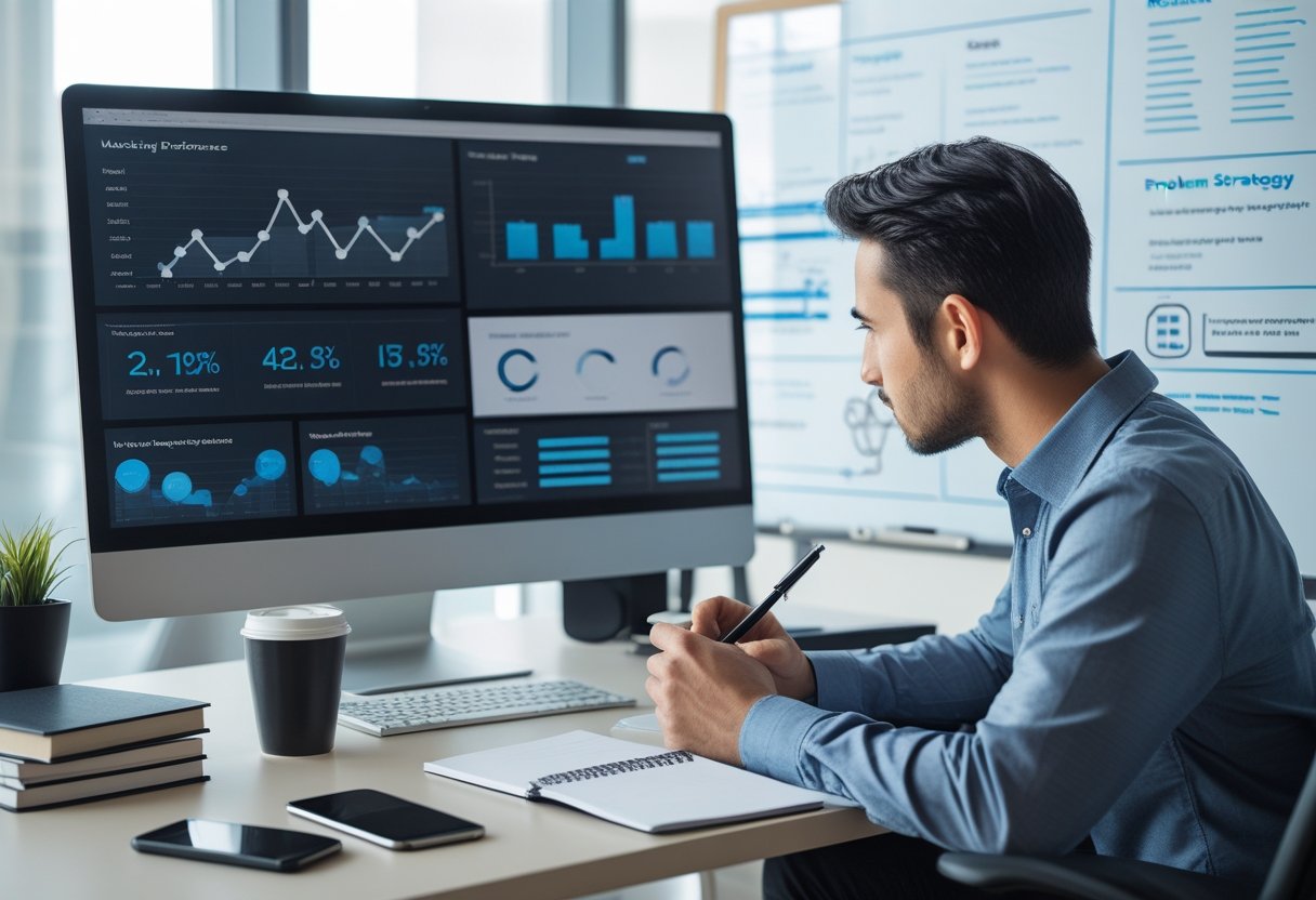 How to Recover from a Google Penalty: Steps to Regain Your Rankings 1 Person analyzing website performance data on a computer in a modern office workspace with charts and a notebook nearby.