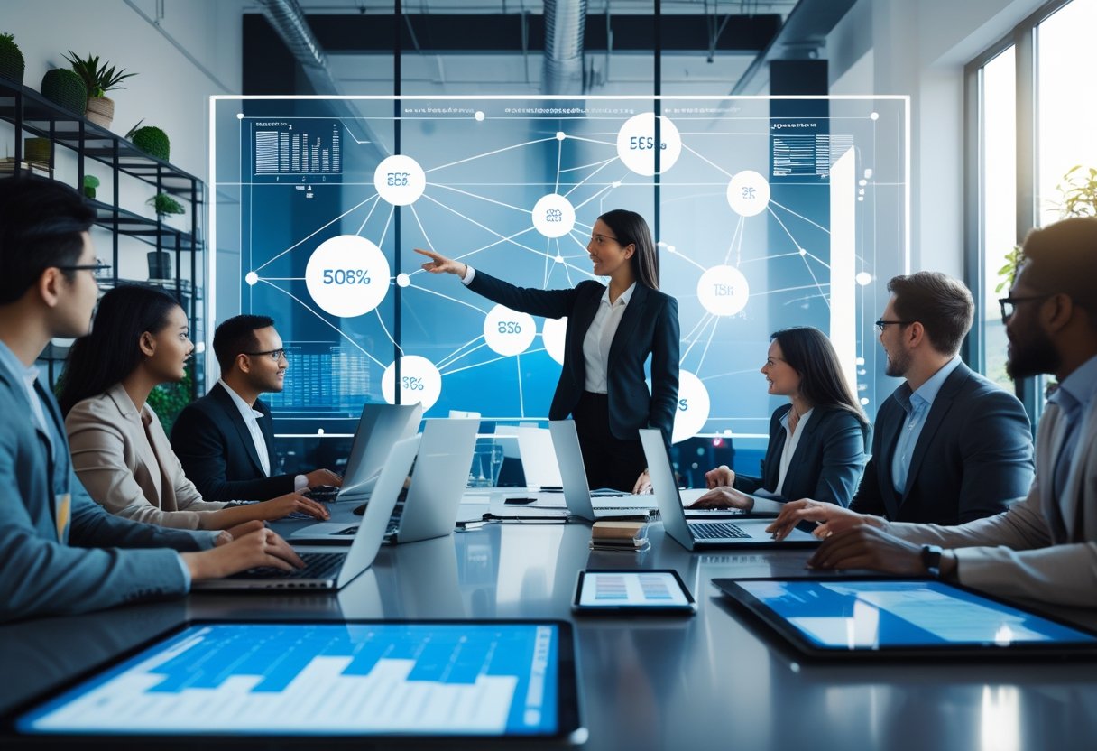 Programmatic SEO Strategy for Scalable Growth 1 A group of professionals working together around a table with digital devices and charts in a bright office.