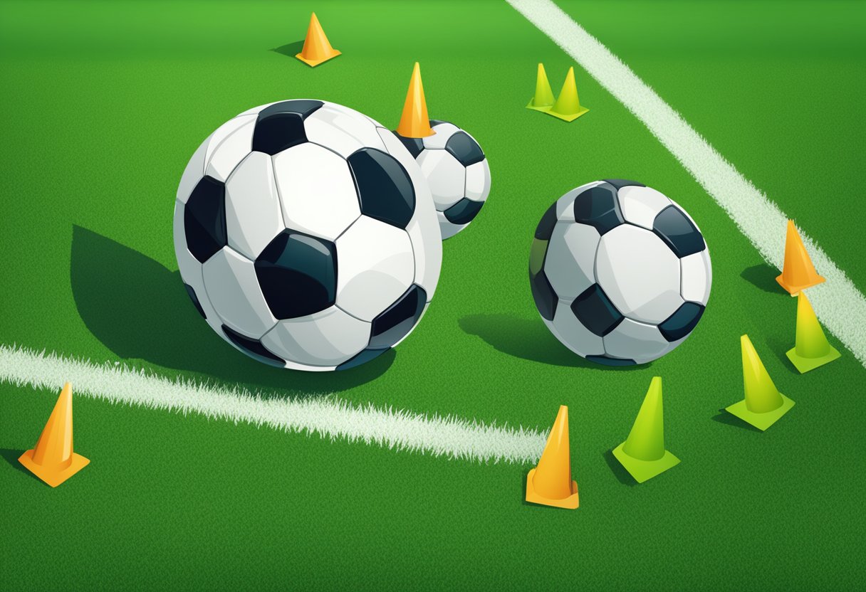Soccer dribbling - Three soccer balls with cones