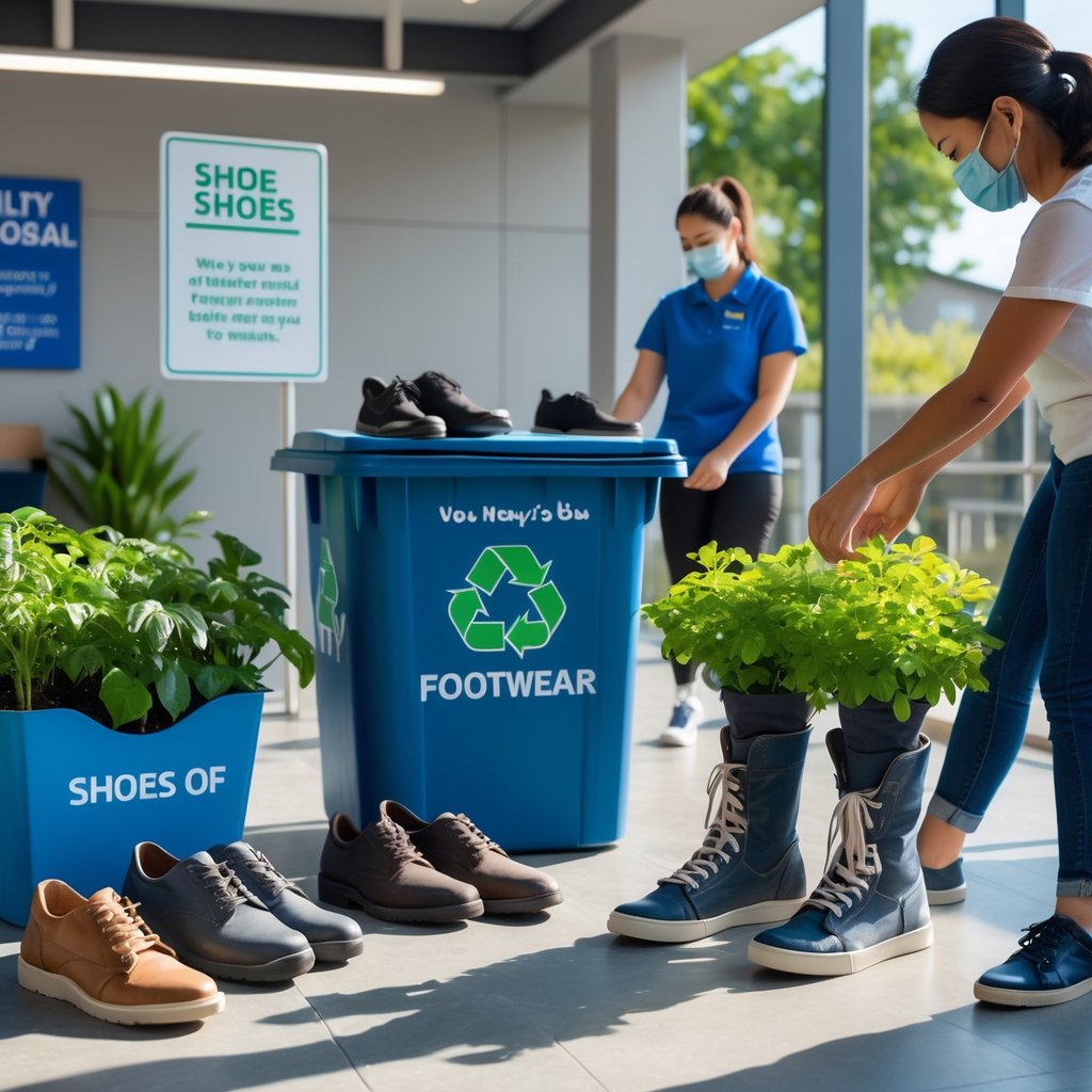 Kur išmesti senus batus: Patarimai ir galimybės atsikratyti nenaudingų daiktų 8 Žmonės metantys senus batus į perdirbimo konteinerį, paversiantys batus gėlių vazonais ir atiduodantys juos labdaros dėže.