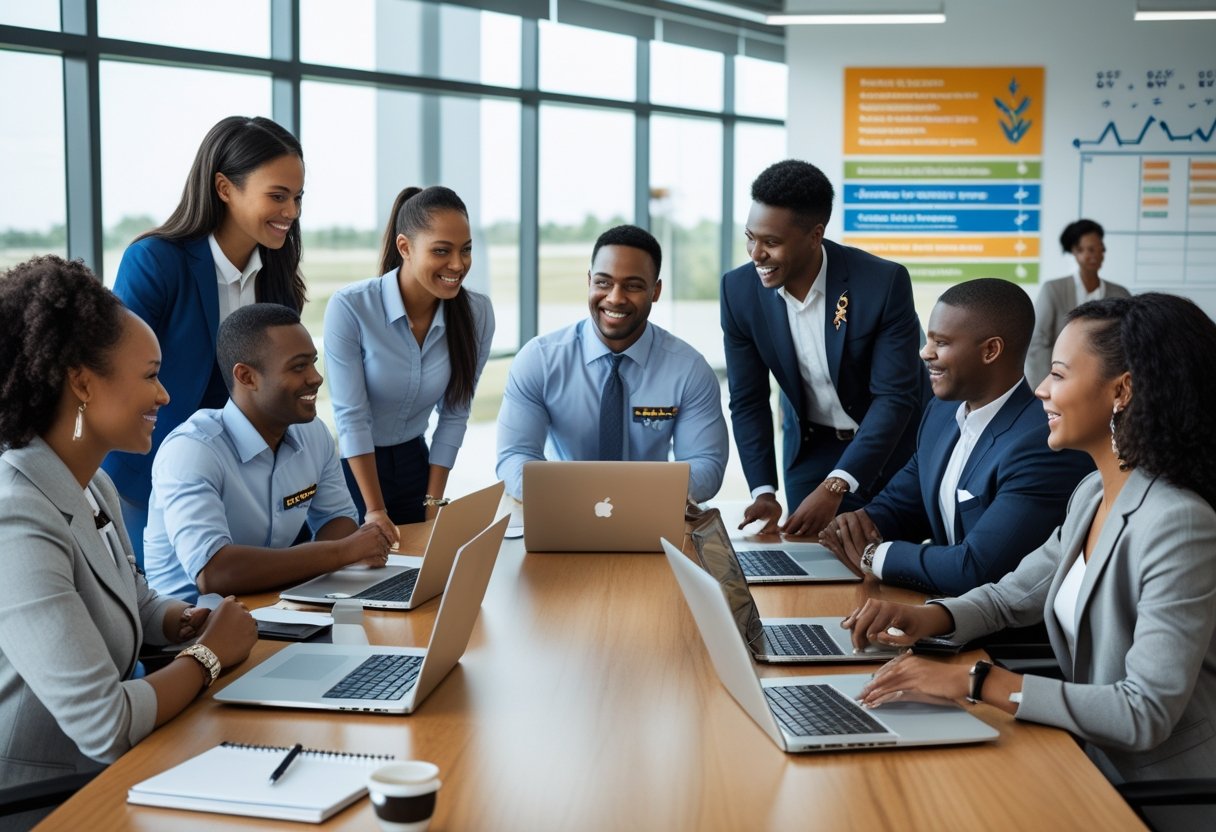Hiring a Military Spouse: Why It’s Smart for Employers A diverse group of military spouses in business casual clothes collaborating around a conference table in a bright modern office.