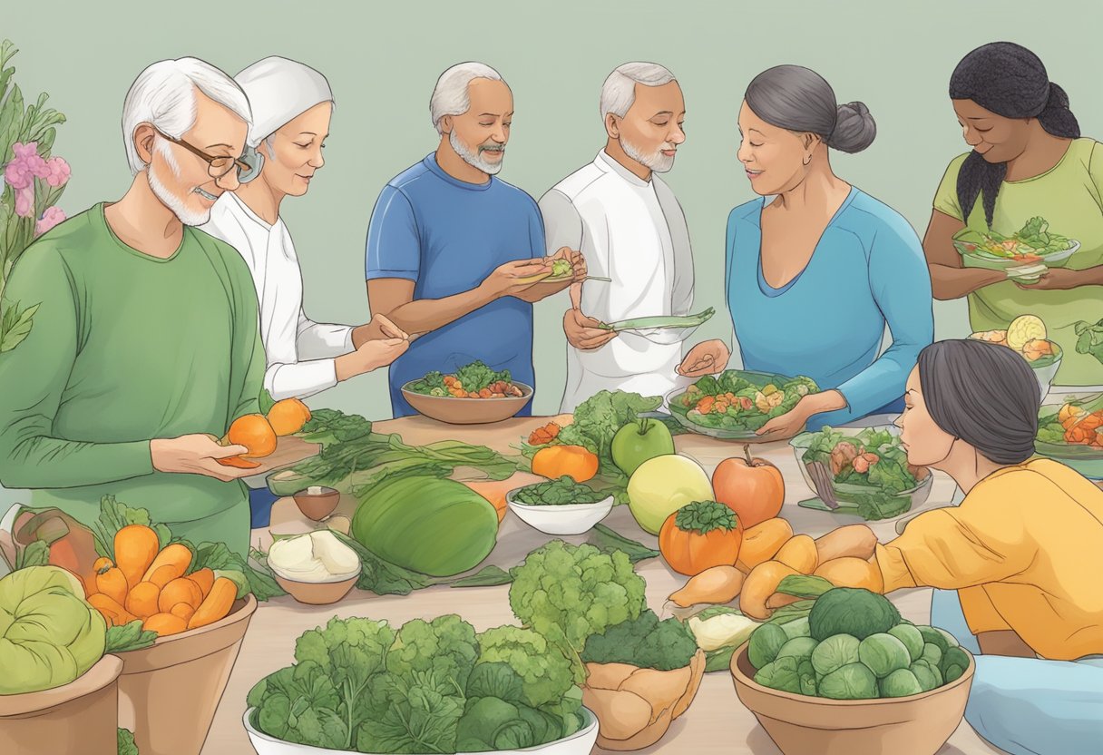 A digital illustration of a family preparing for dinner